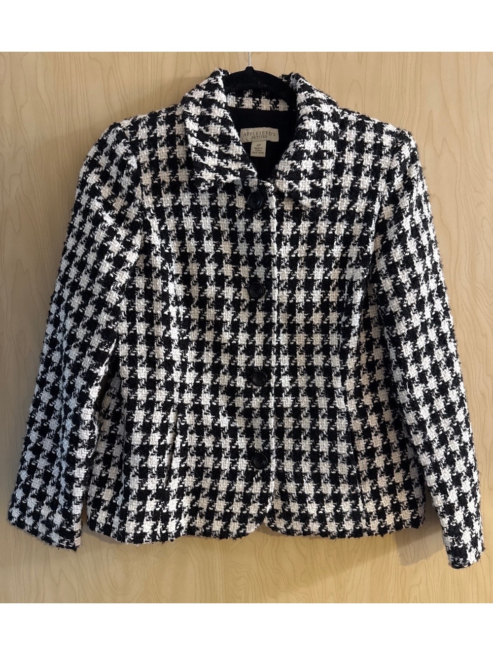 Appleseed's Petites Black and White Houndstooth Tweed Jacket Size 4 petite